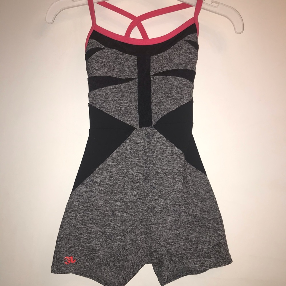 Jo + Jax grey and black bikeatard w/ pink straps